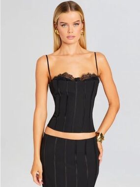 Retrofete Black Lace-Trim Bustier Camisole